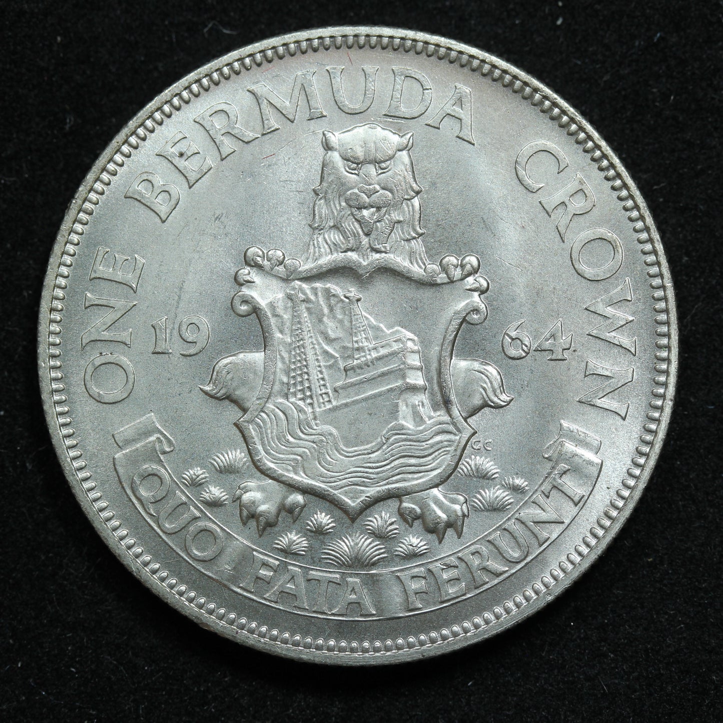 1964 Bermuda 1 One Crown Silver Coin - KM# 14