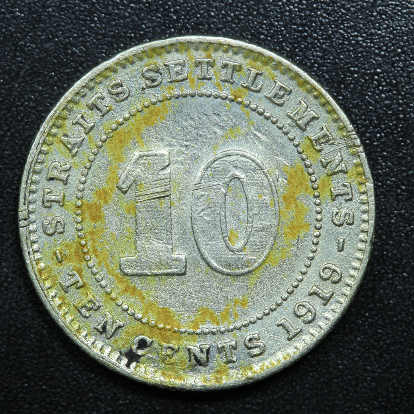 1919 Straits Settlements 10 Cents Silver .400 Fine KM# 29a