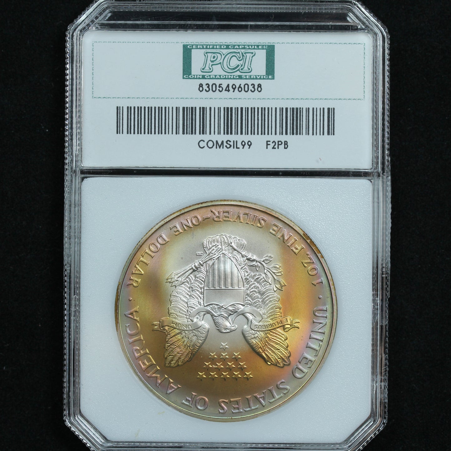1999 American Silver Eagle Great Rainbow Toning PCI Holder