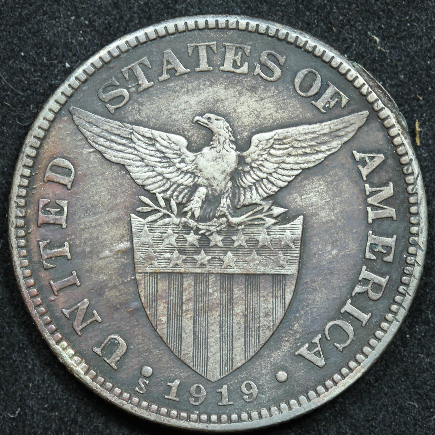 1919 S 50 Centavos Philippines Silver Coin - KM# 171 - Rim Damage
