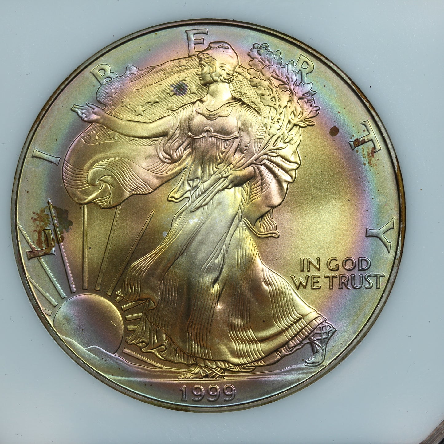 1999 American Silver Eagle Great Rainbow Toning PCI Holder