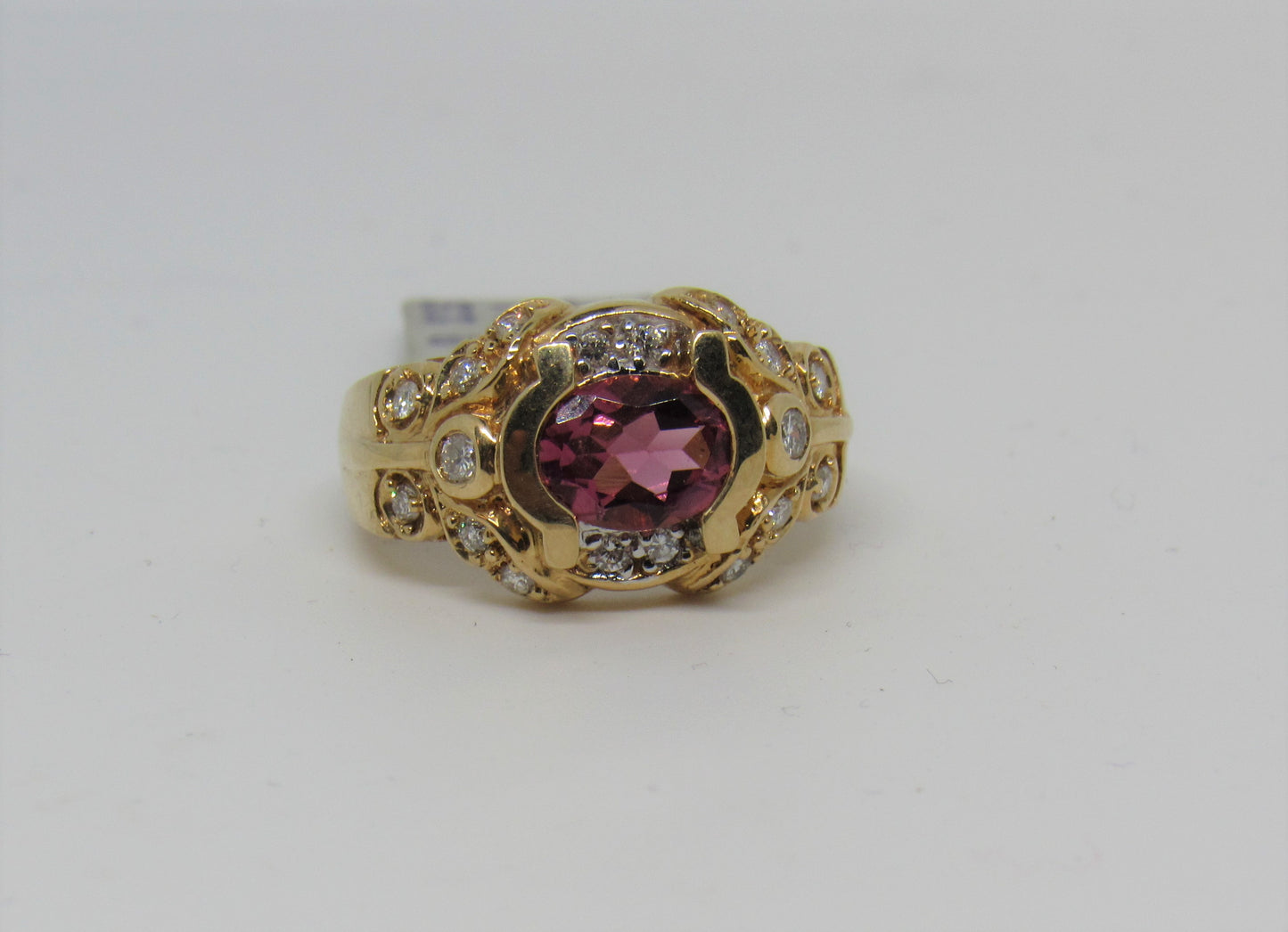 14k Yellow Gold 1 ct Pink Tourmaline & ~.36 cttw Diamond Accent Ring - Sz 6
