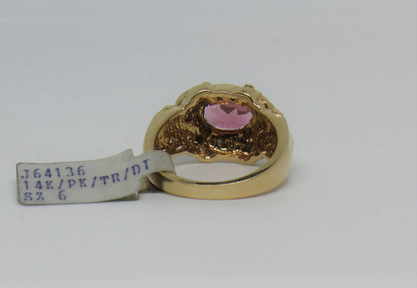 14k Yellow Gold 1 ct Pink Tourmaline & ~.36 cttw Diamond Accent Ring - Sz 6