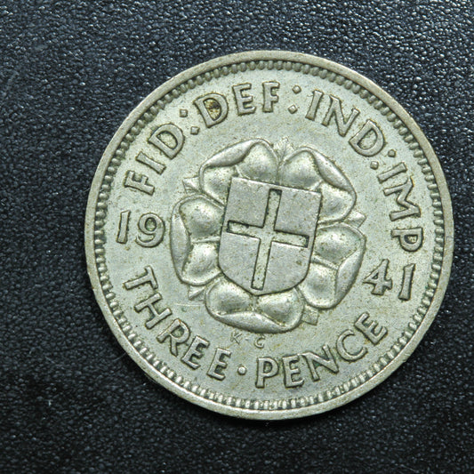 1941 Great Britain 3 Pence .500 Fine Silver KM#848