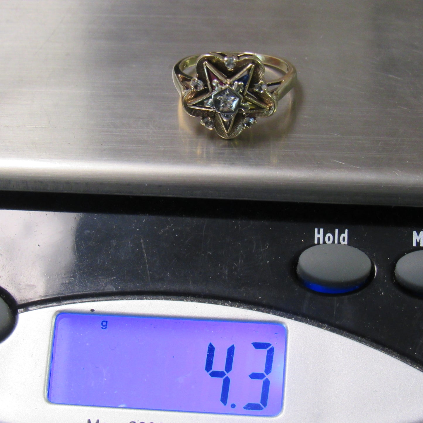 10K Yellow Gold Women's Masonic Ring Order of the Eastern Star - Sz 7.25