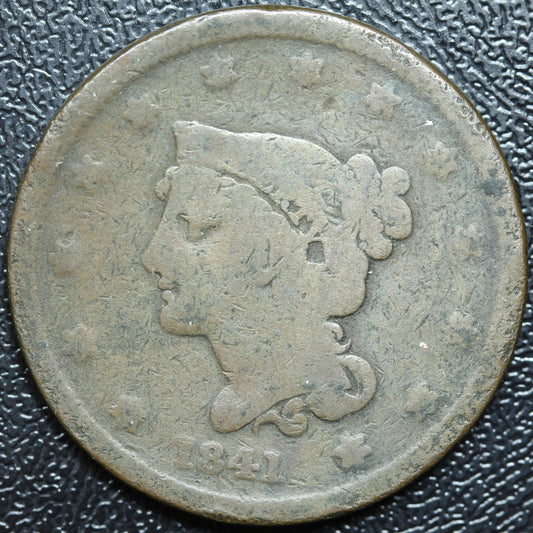 1841 Large Cent Coronet Head 1C