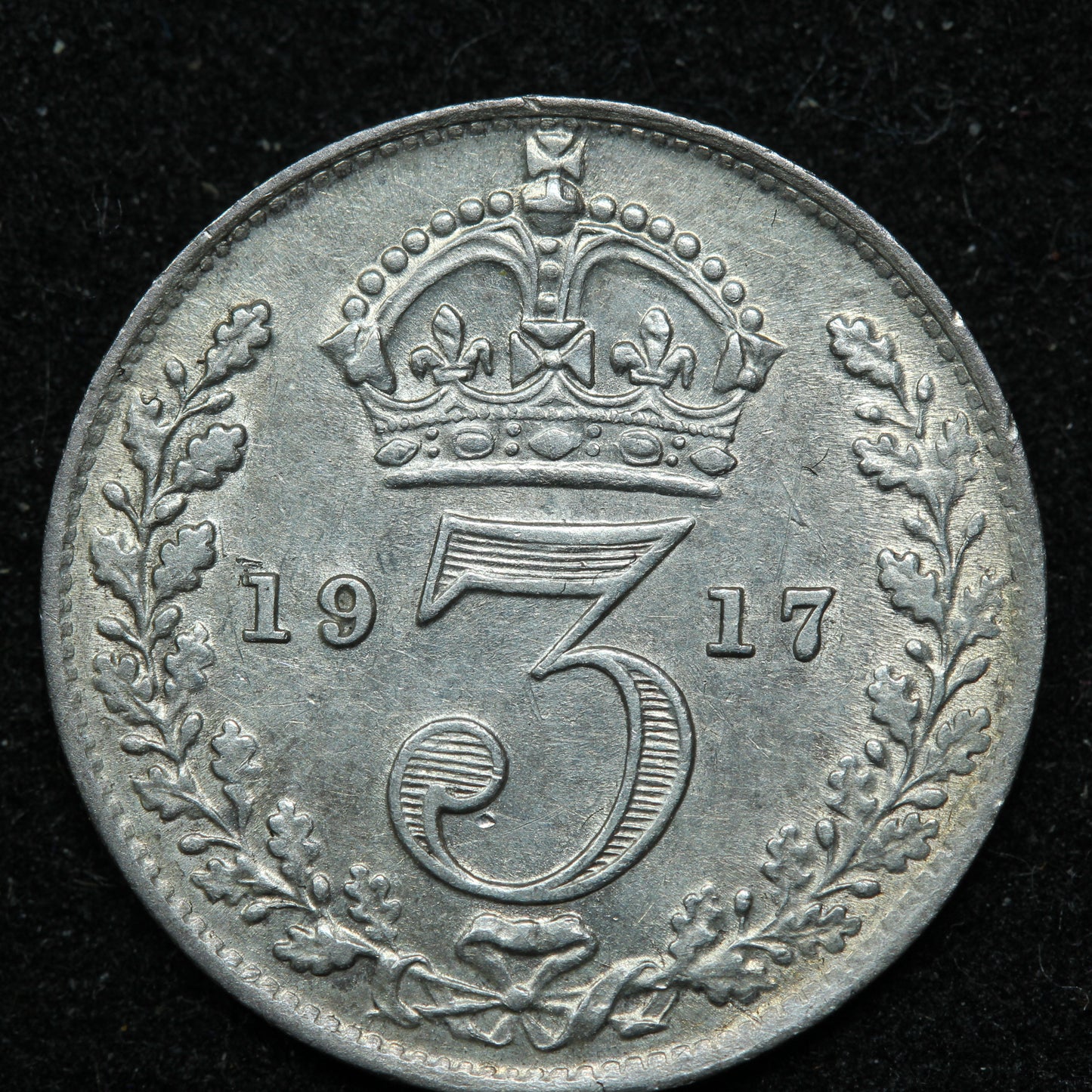 1917 Great Britain 3 Pence Threepence Silver Coin - KM# 813