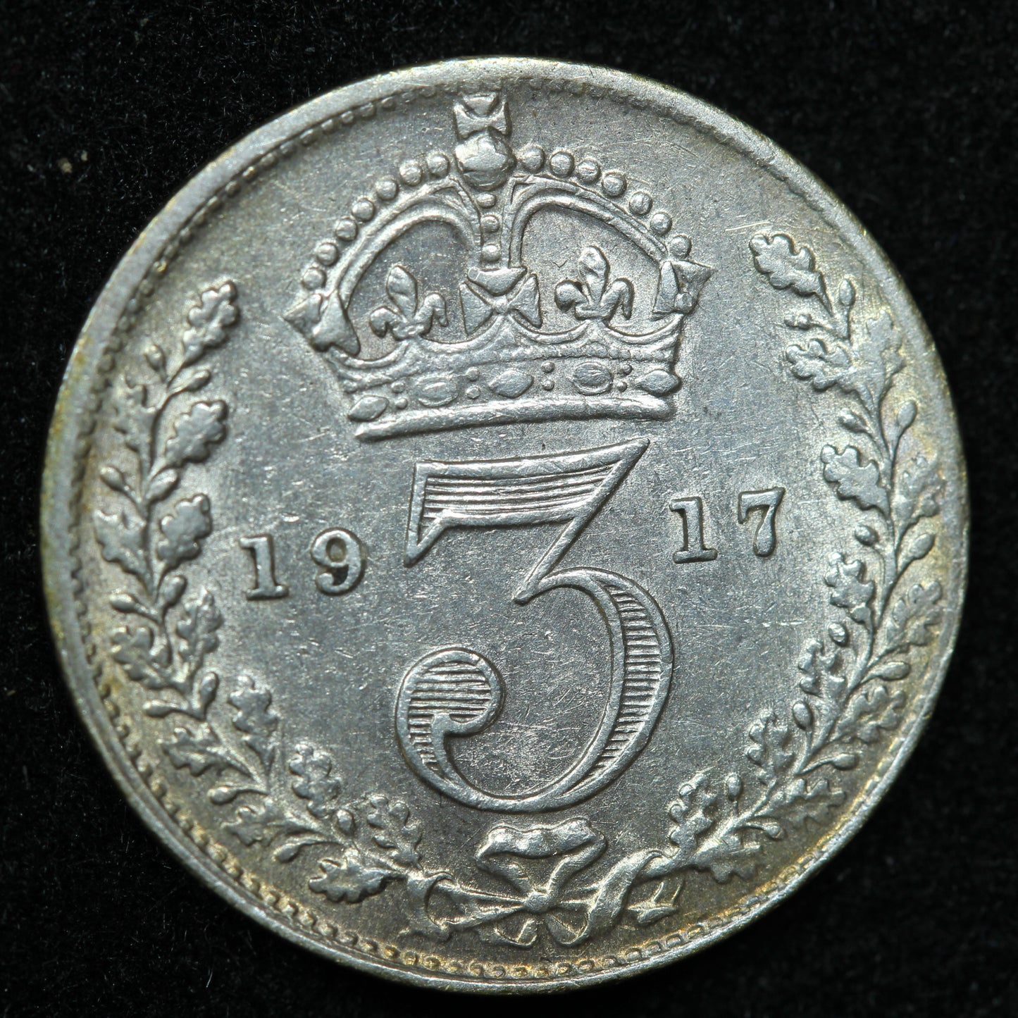 1917 Great Britain 3 Pence Threepence Silver Coin - KM# 813