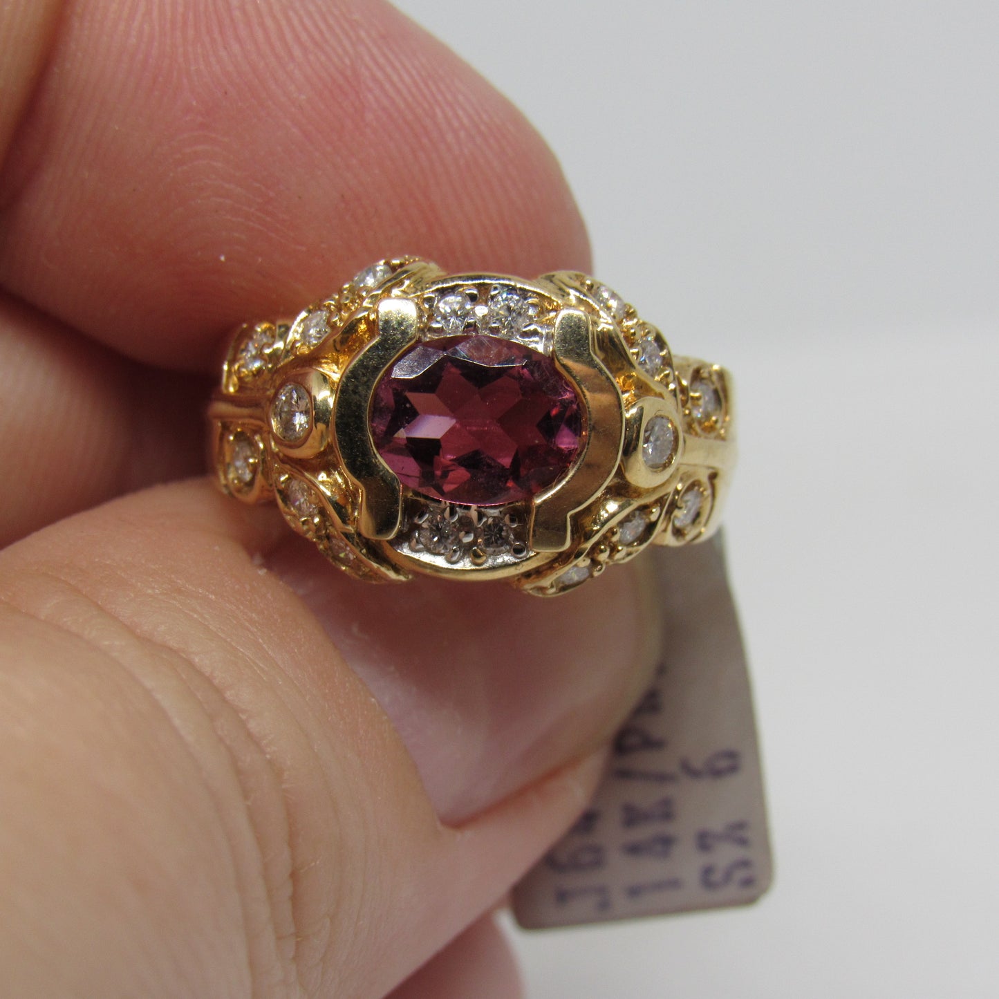 14k Yellow Gold 1 ct Pink Tourmaline & ~.36 cttw Diamond Accent Ring - Sz 6