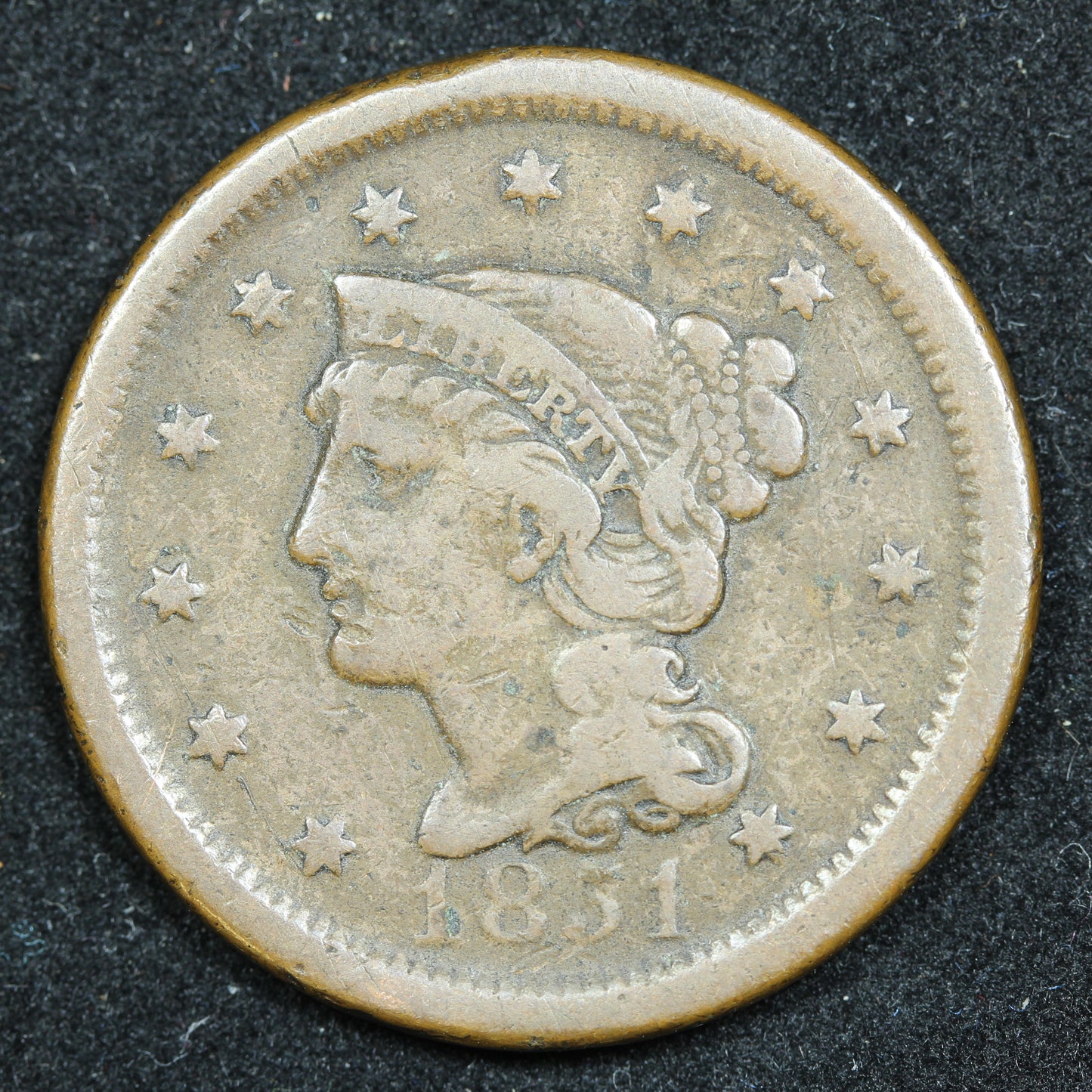 1851 Braided Hair US Large Cent 1C Penny