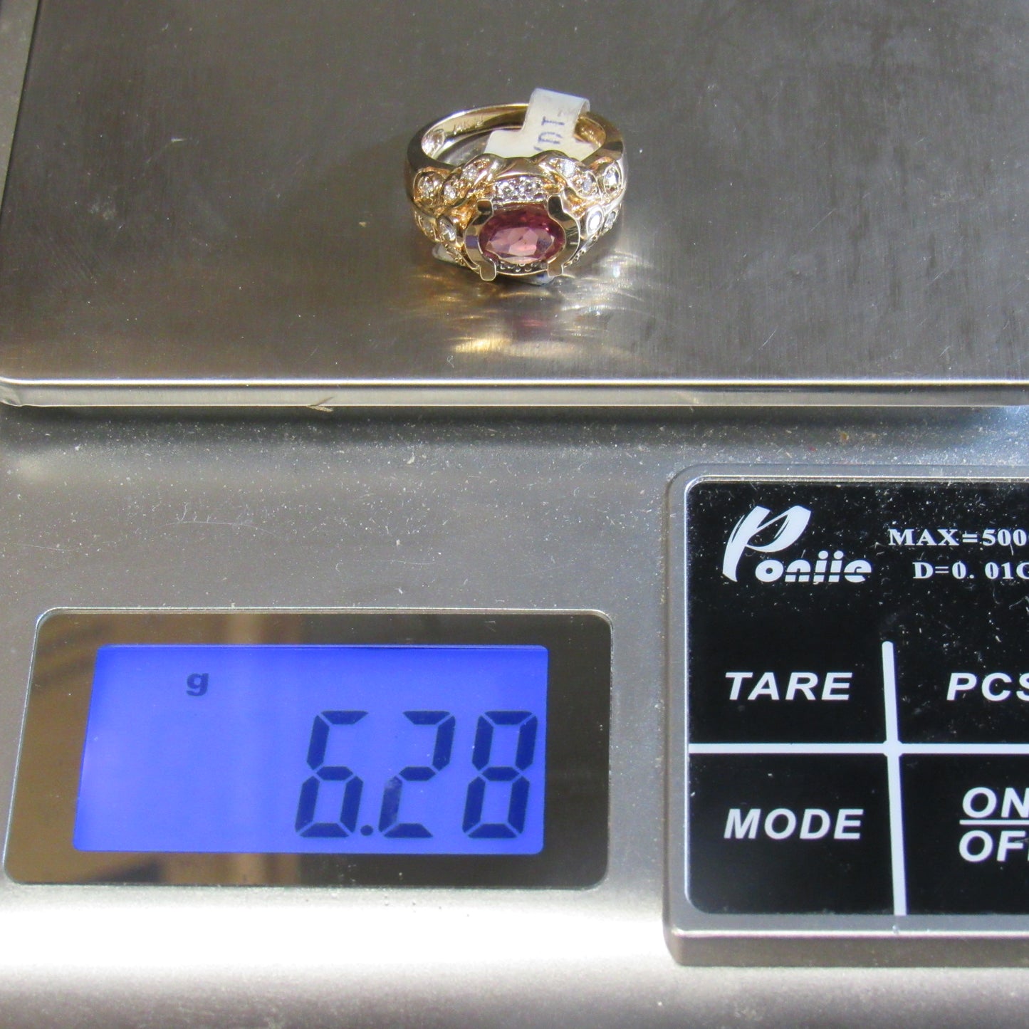 14k Yellow Gold 1 ct Pink Tourmaline & ~.36 cttw Diamond Accent Ring - Sz 6