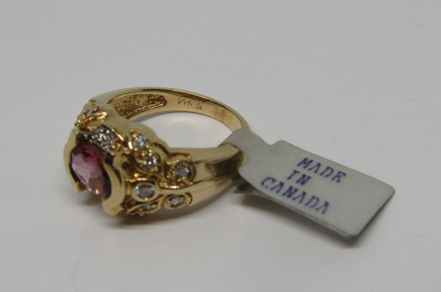 14k Yellow Gold 1 ct Pink Tourmaline & ~.36 cttw Diamond Accent Ring - Sz 6