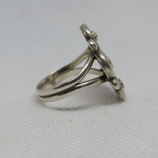 Vintage Sterling Silver A. Yazzie Navajo Turquoise Shadowbox Ring - Sz 7.5