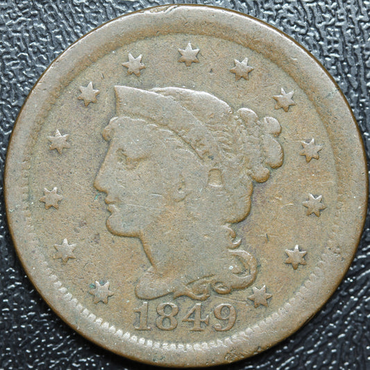 1849 Braided Hair Large Cent 1C Penny