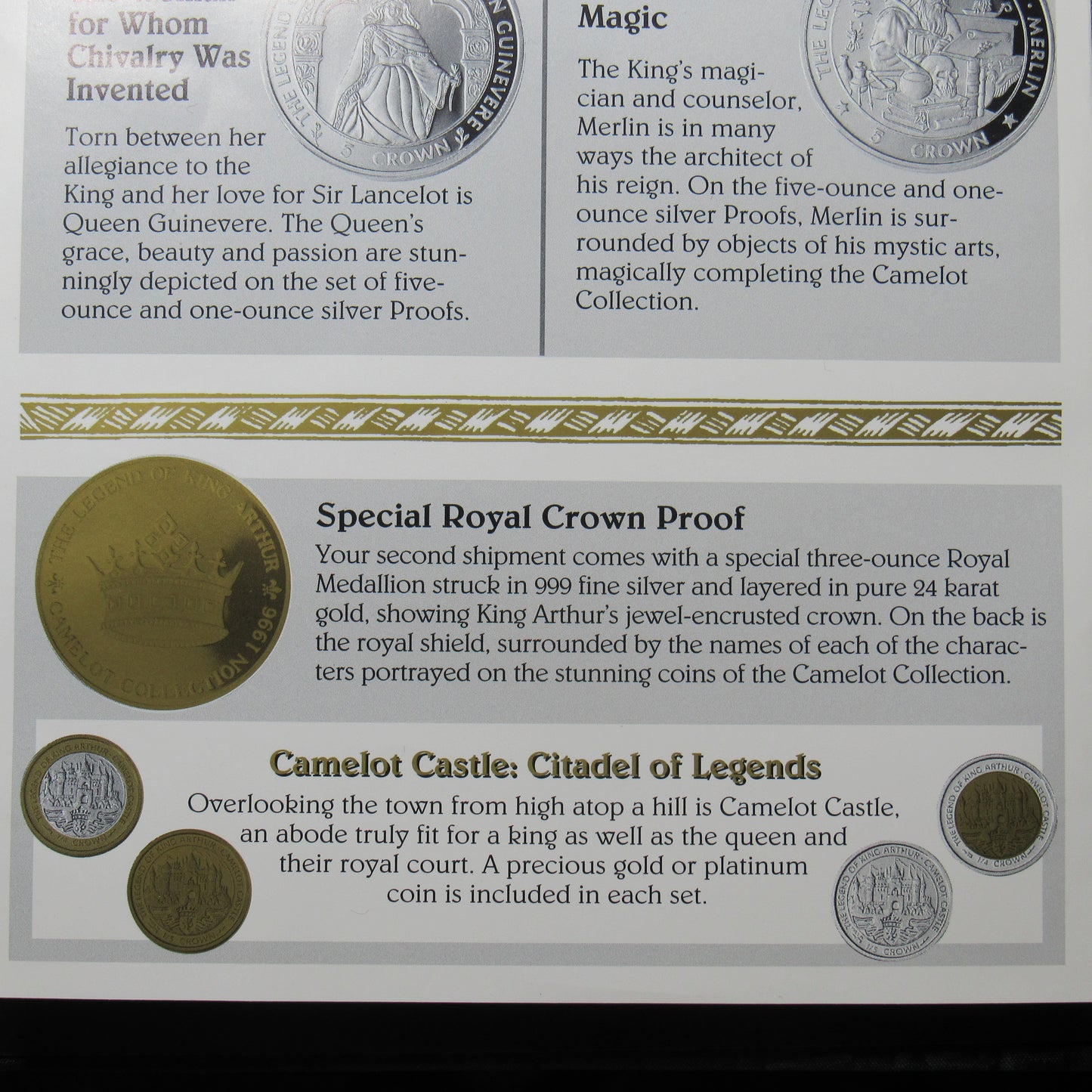 1996 Isle Of Man 999.9 Fine Silver - Legend of King Arthur Special Royal Crown Proof
