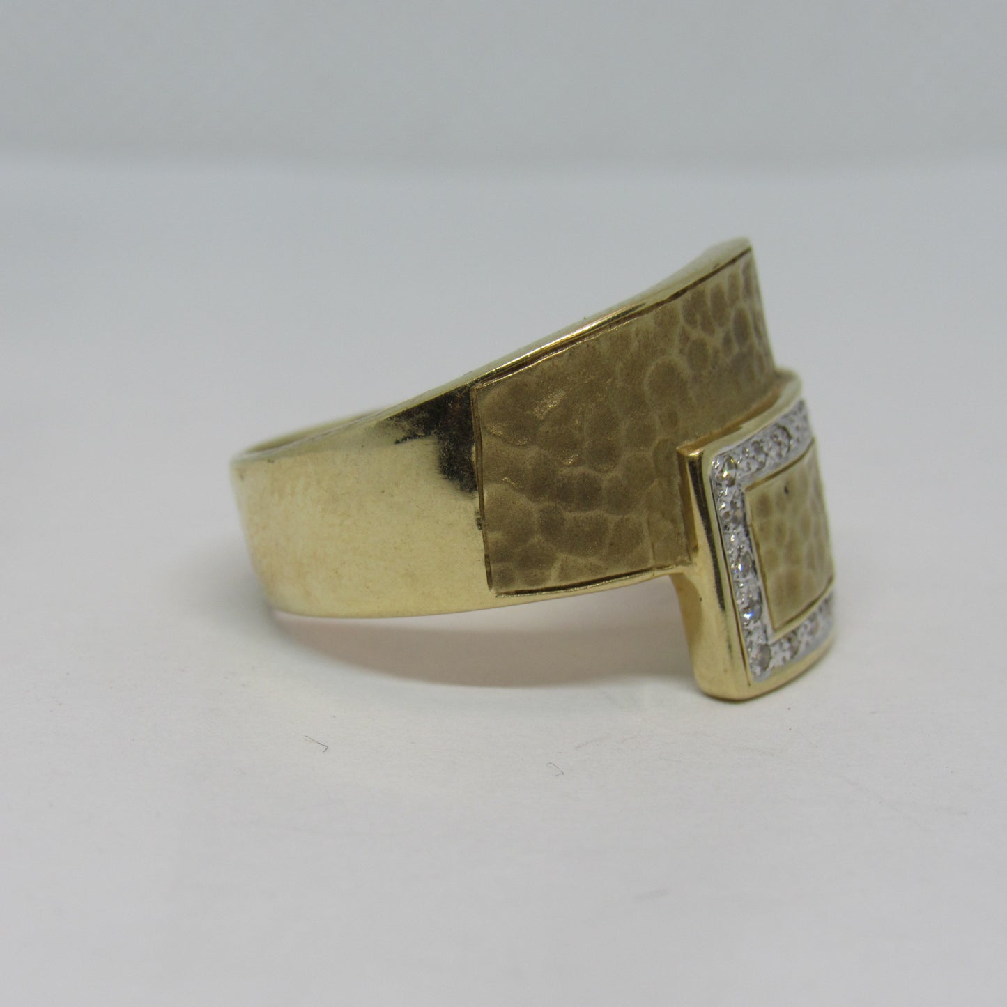 14K Yellow Gold Diamond Israel Buckle Bypass Design Band Ring - Sz ~9.5