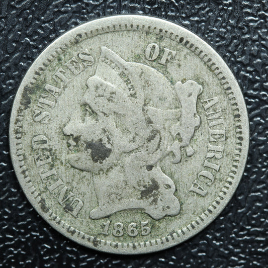 1865 Three 3 Cent 3c Nickel