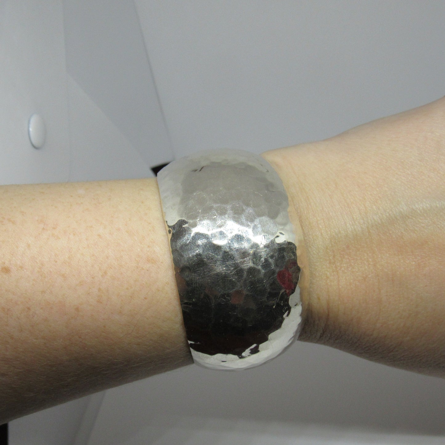 Vintage Mexico TM-179 Sterling Silver 925 Hammered Cuff Bracelet - 7 inch x 1.25 inch