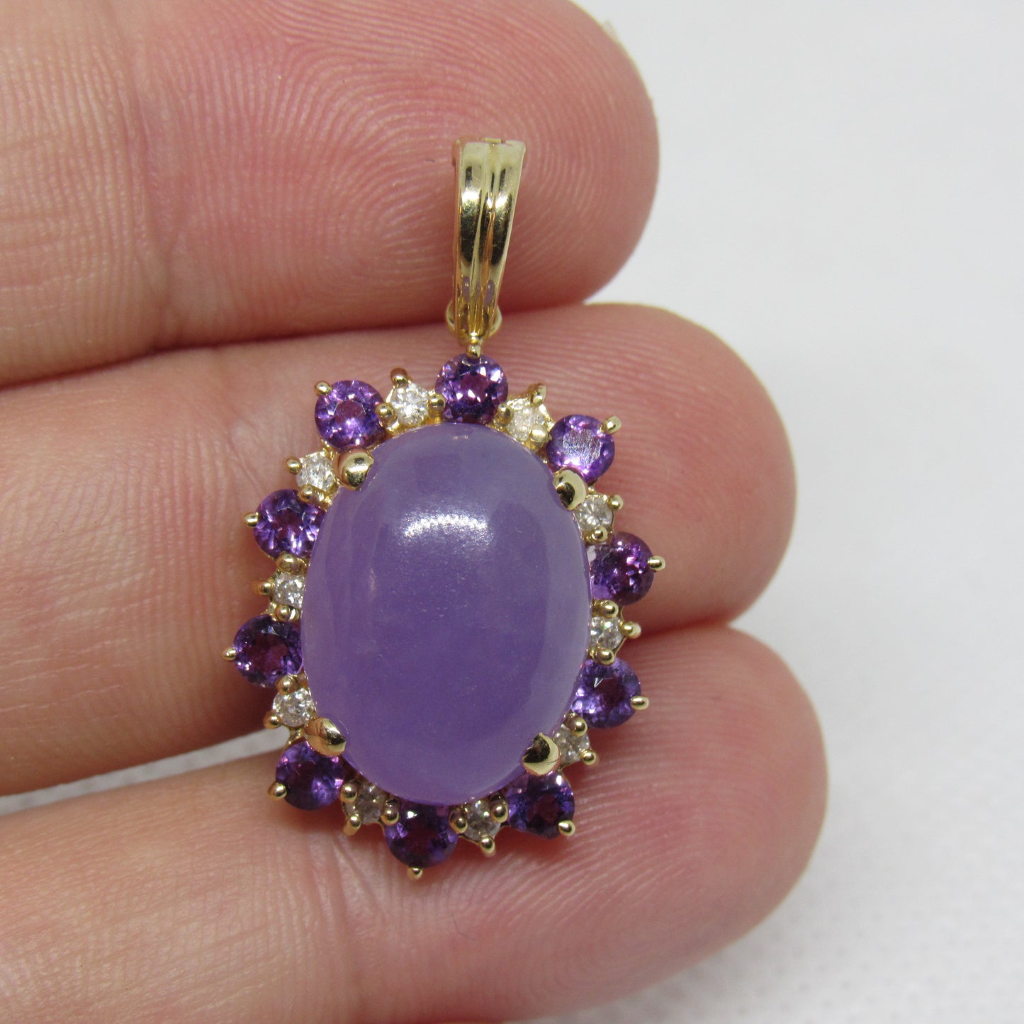 14k White Gold Lavender Jade Amethyst White Sapphire Pendant