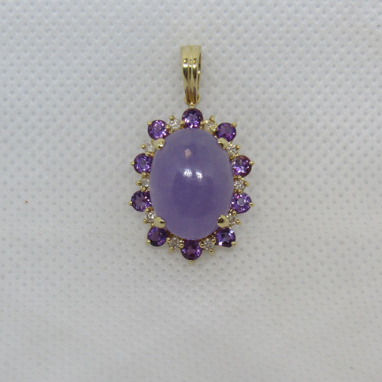 14k White Gold Lavender Jade Amethyst White Sapphire Pendant