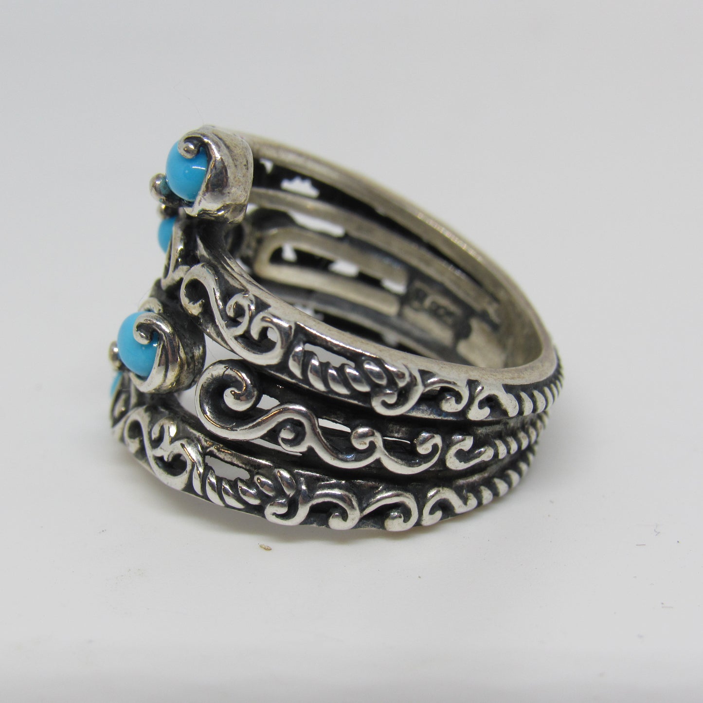 Sterling Silver Relios Carolyn Pollack Bypass Turquoise Sleeping Beauty Ring - Sz 6.75