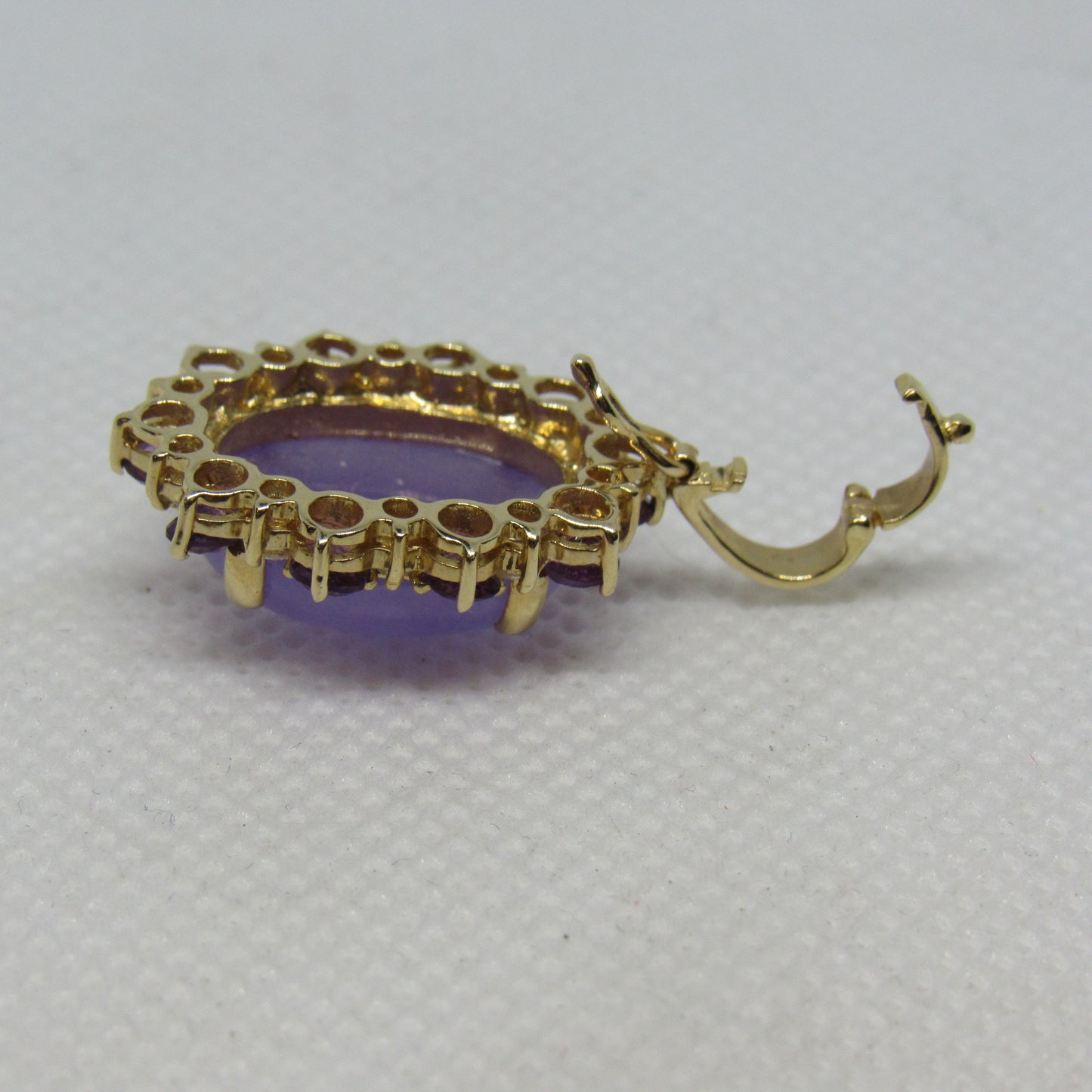 14k White Gold Lavender Jade Amethyst White Sapphire Pendant