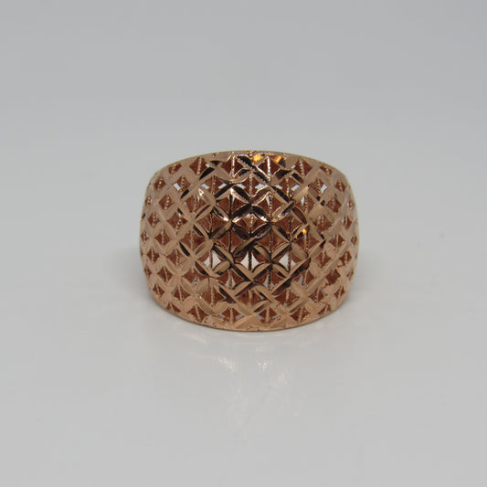 14k Rose Gold Ring Band Wide Face Etched Triangles AK Turkey - Size 6