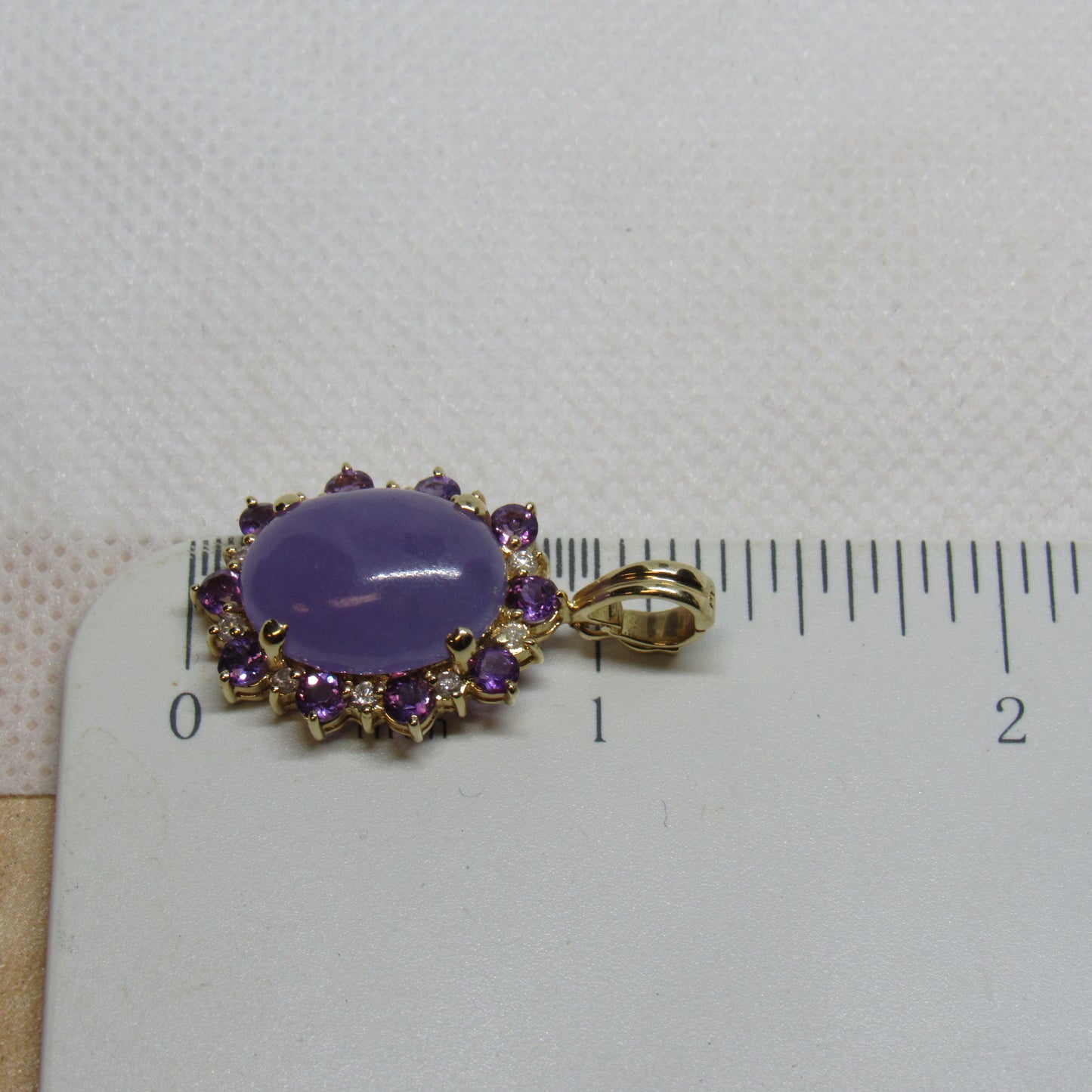 14k White Gold Lavender Jade Amethyst White Sapphire Pendant
