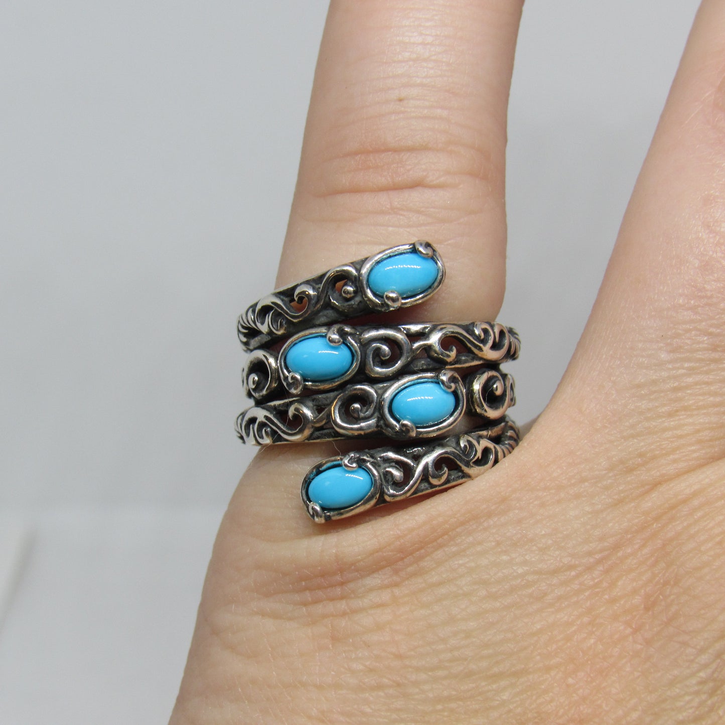 Sterling Silver Relios Carolyn Pollack Bypass Turquoise Sleeping Beauty Ring - Sz 6.75