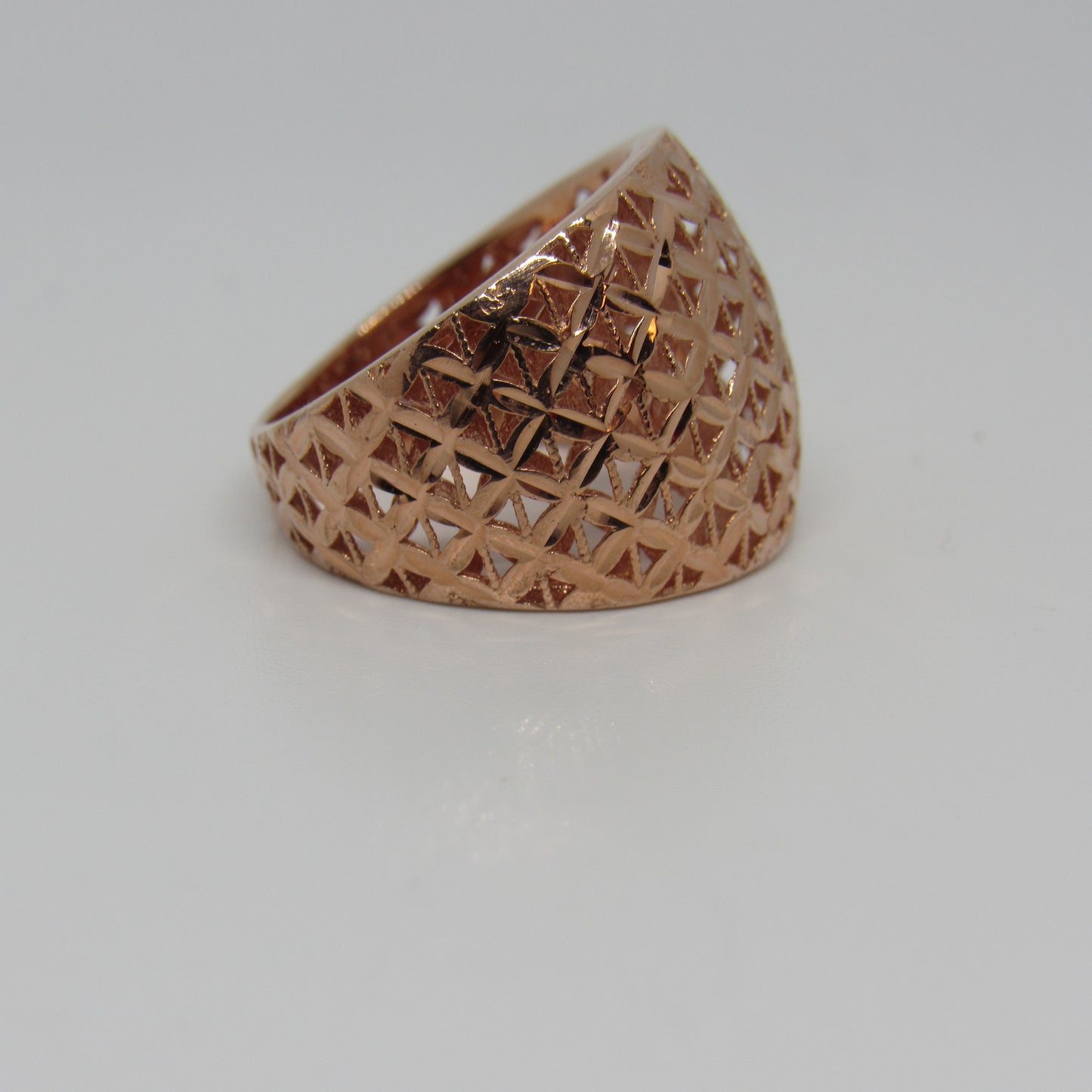 14k Rose Gold Ring Band Wide Face Etched Triangles AK Turkey - Size 6