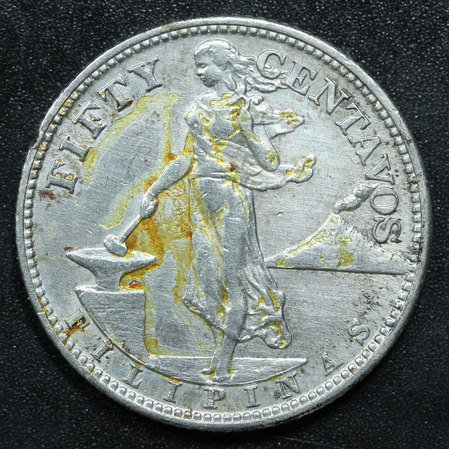 1944 S 50 Centavos Philippines Silver Coin -KM# 183