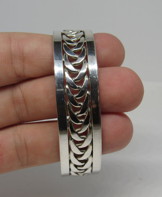 Sterling Silver 925 Hawaii Woven Bordered Cuff Bracelet by Ulana O Kukui ~6.5 inch