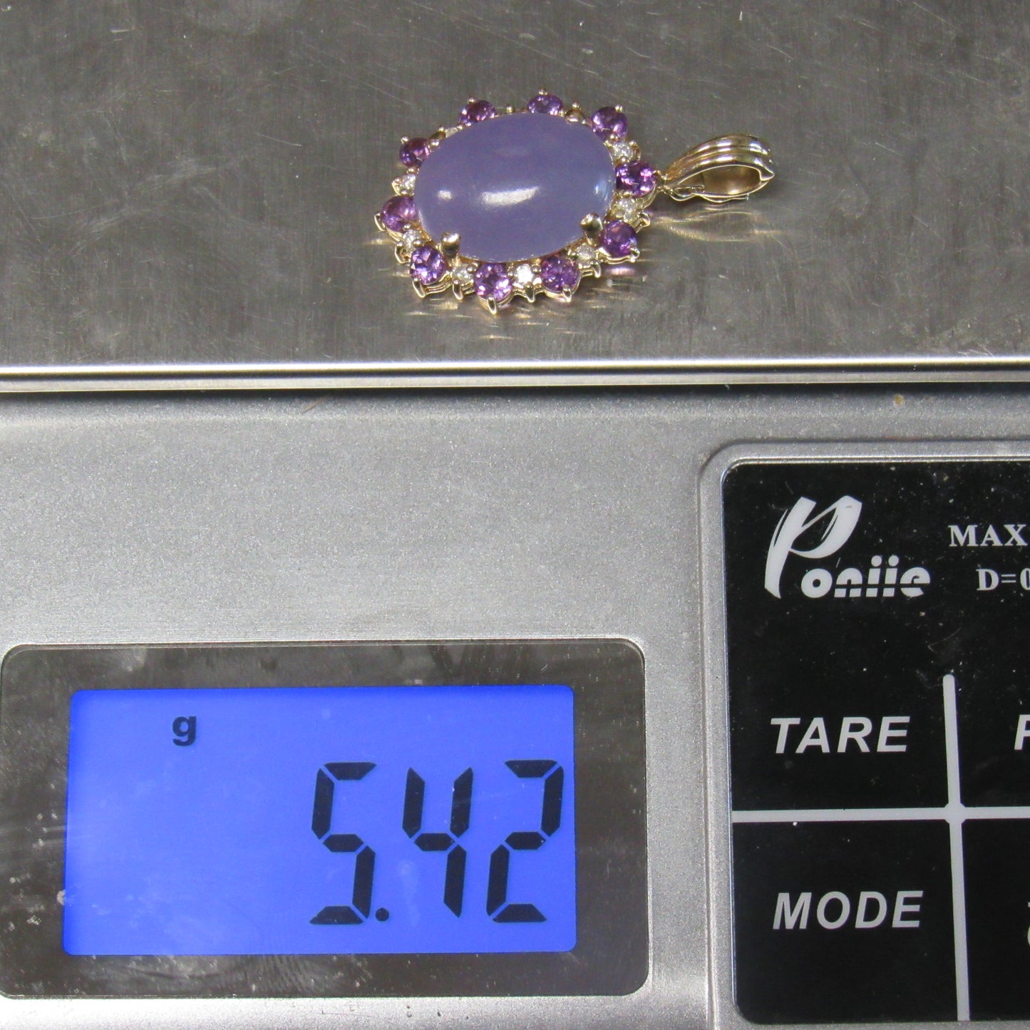 14k White Gold Lavender Jade Amethyst White Sapphire Pendant