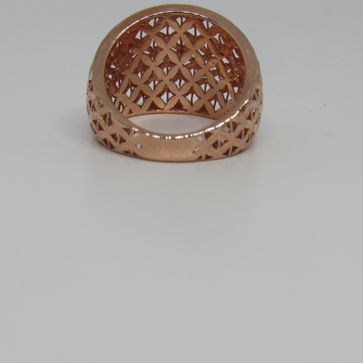 14k Rose Gold Ring Band Wide Face Etched Triangles AK Turkey - Size 6
