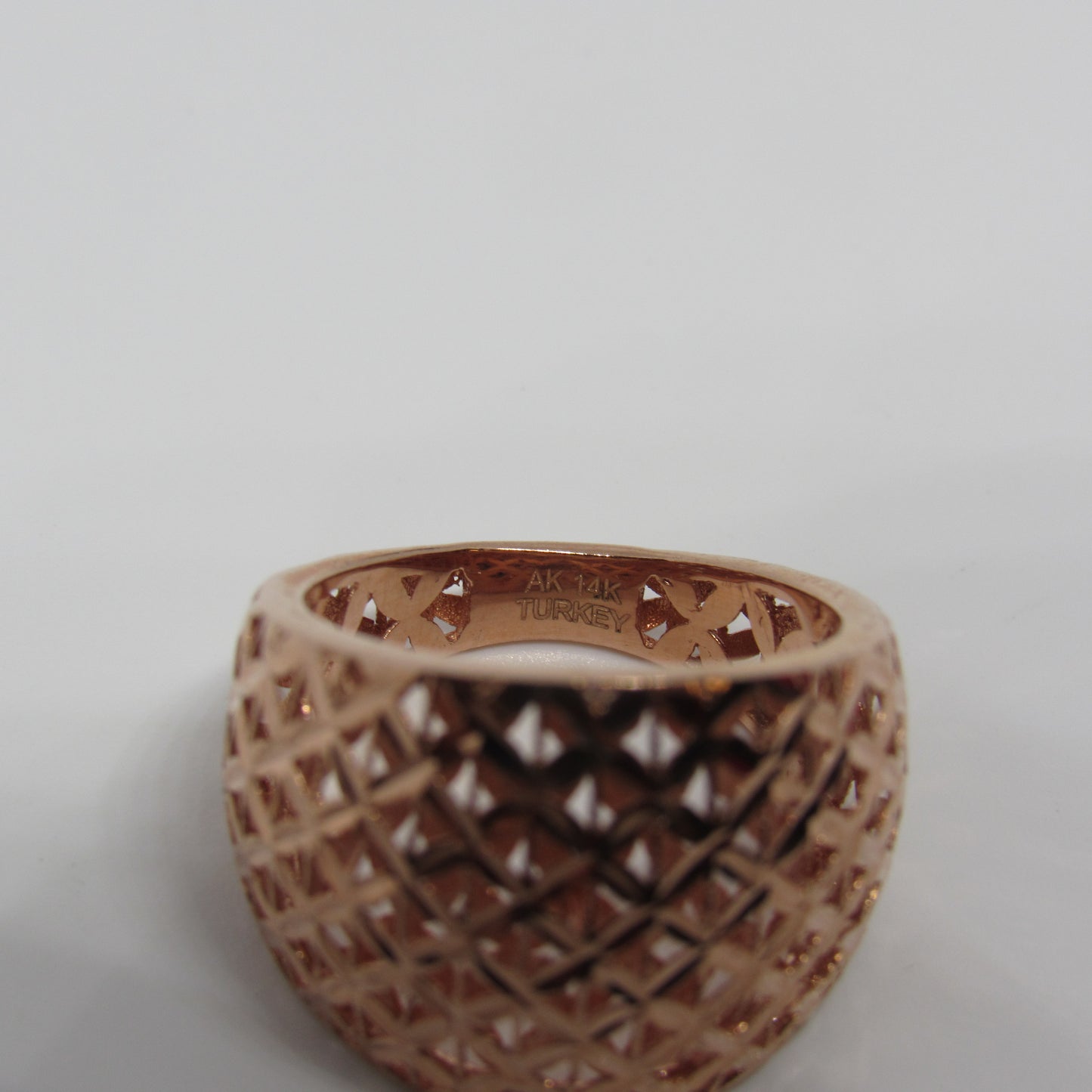 14k Rose Gold Ring Band Wide Face Etched Triangles AK Turkey - Size 6
