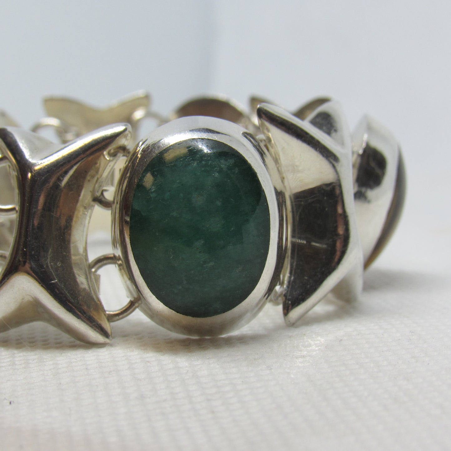Vintage Mexico Sterling Silver Multi-Stone Cabochon XO Bracelet TD-102 - ~6.75 inch