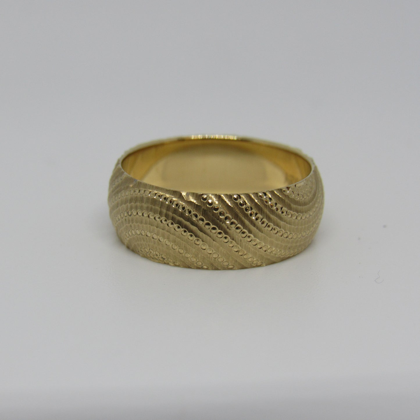 14k Yellow Gold Turkey Ring Band Etched Swirls - 7 mm Size 6.75