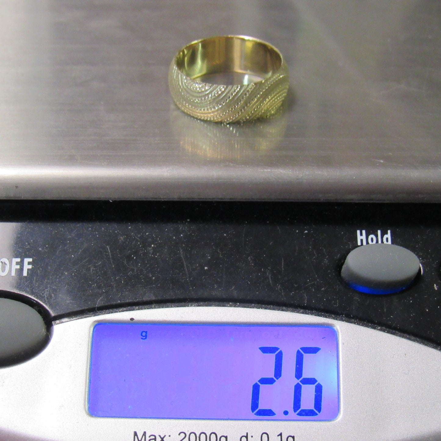 14k Yellow Gold Turkey Ring Band Etched Swirls - 7 mm Size 6.75