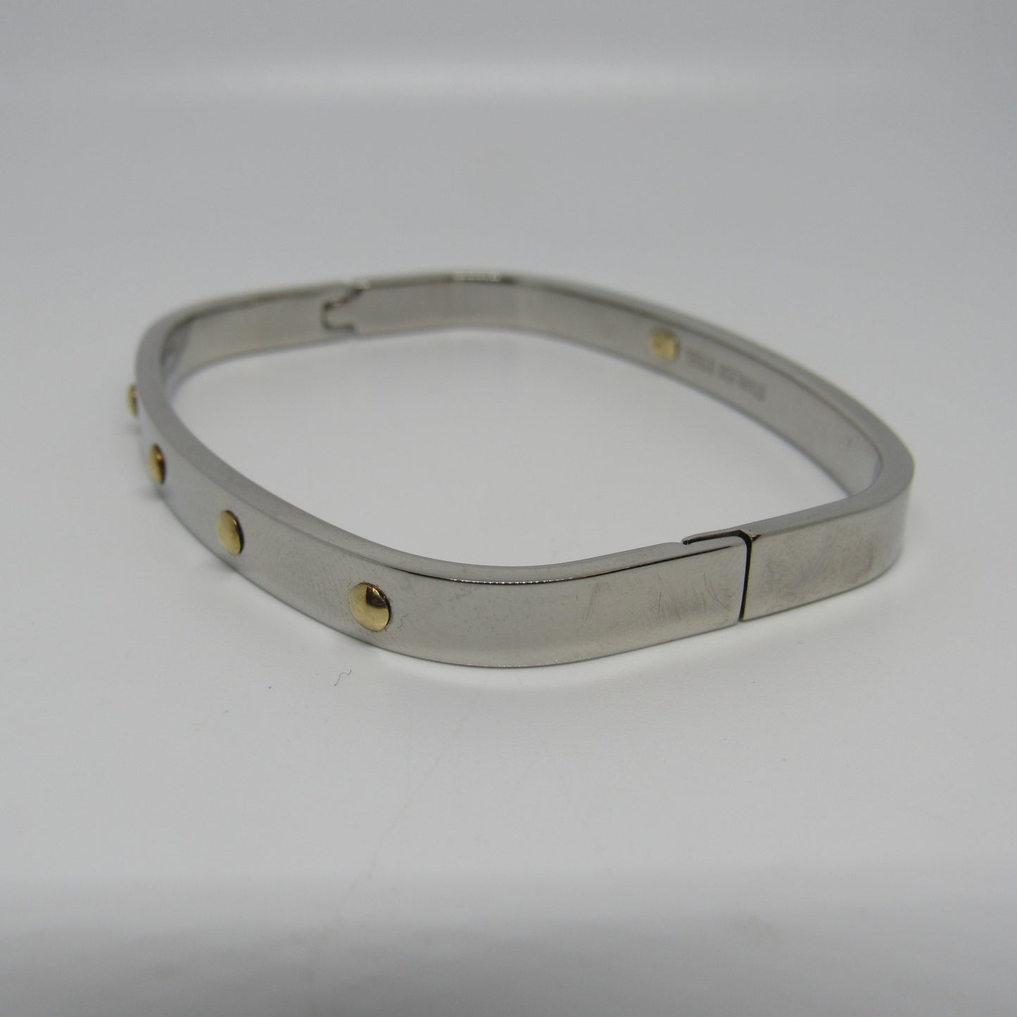 Milor Stainless Steel Bangle Bracelet 18K Yellow Gold Accents Italy Hinged - 7 in