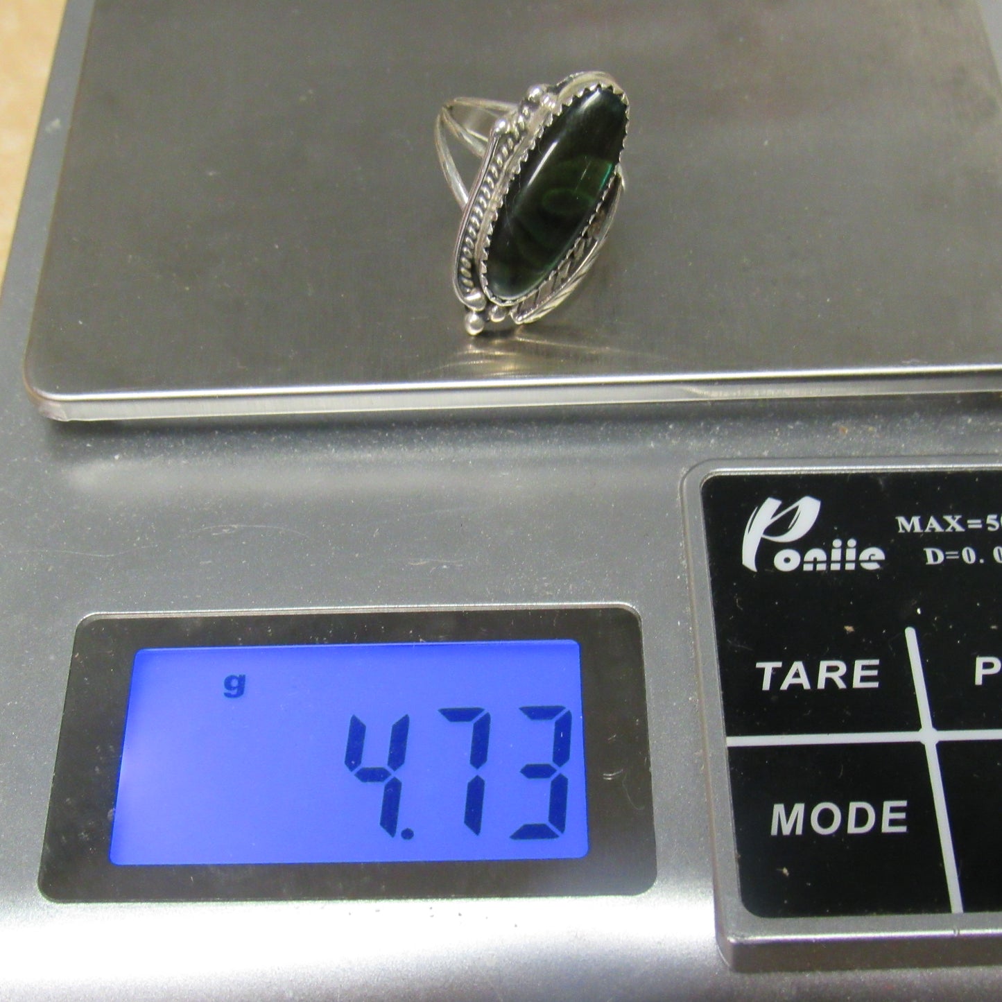 Navajo Circle J.W. Sterling Leaf and Green Abalone Ring - Sz 6.75