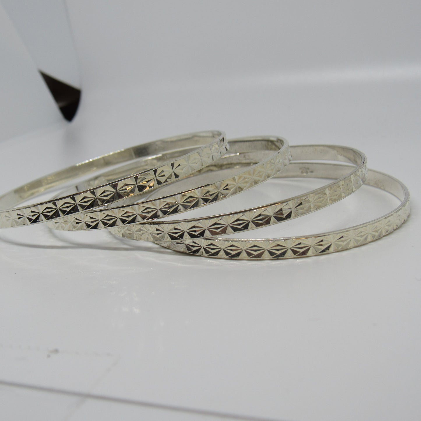 Milor Italy Sterling Silver 925 Texture Etched Starburst Lot of 4 Bangle Bracelets - 7.5 in