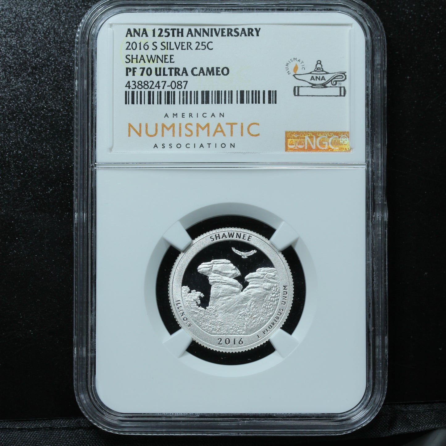 2016 25c Shawnee Illinois Silver NGC PF70 UCAM ANA 125th Annv.