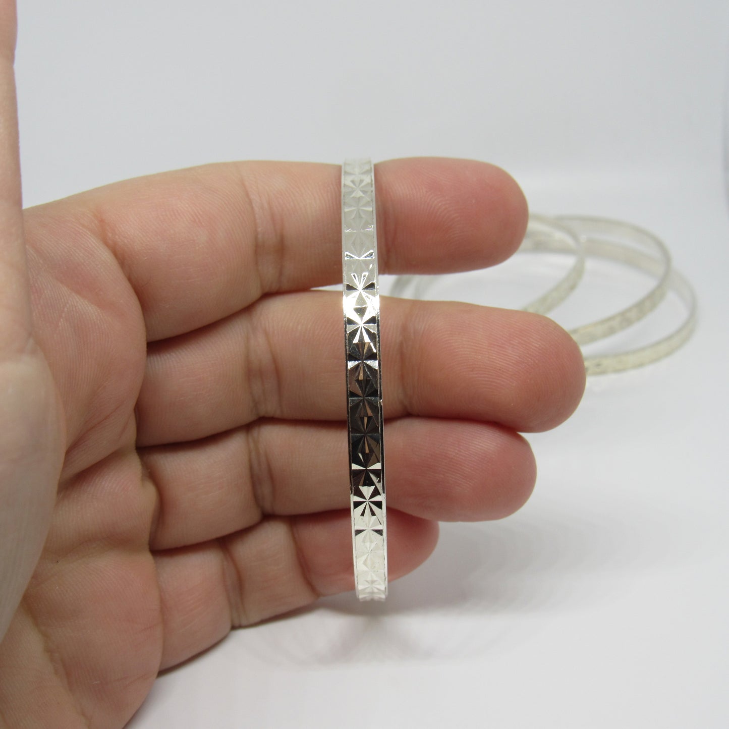Milor Italy Sterling Silver 925 Texture Etched Starburst Lot of 4 Bangle Bracelets - 7.5 in