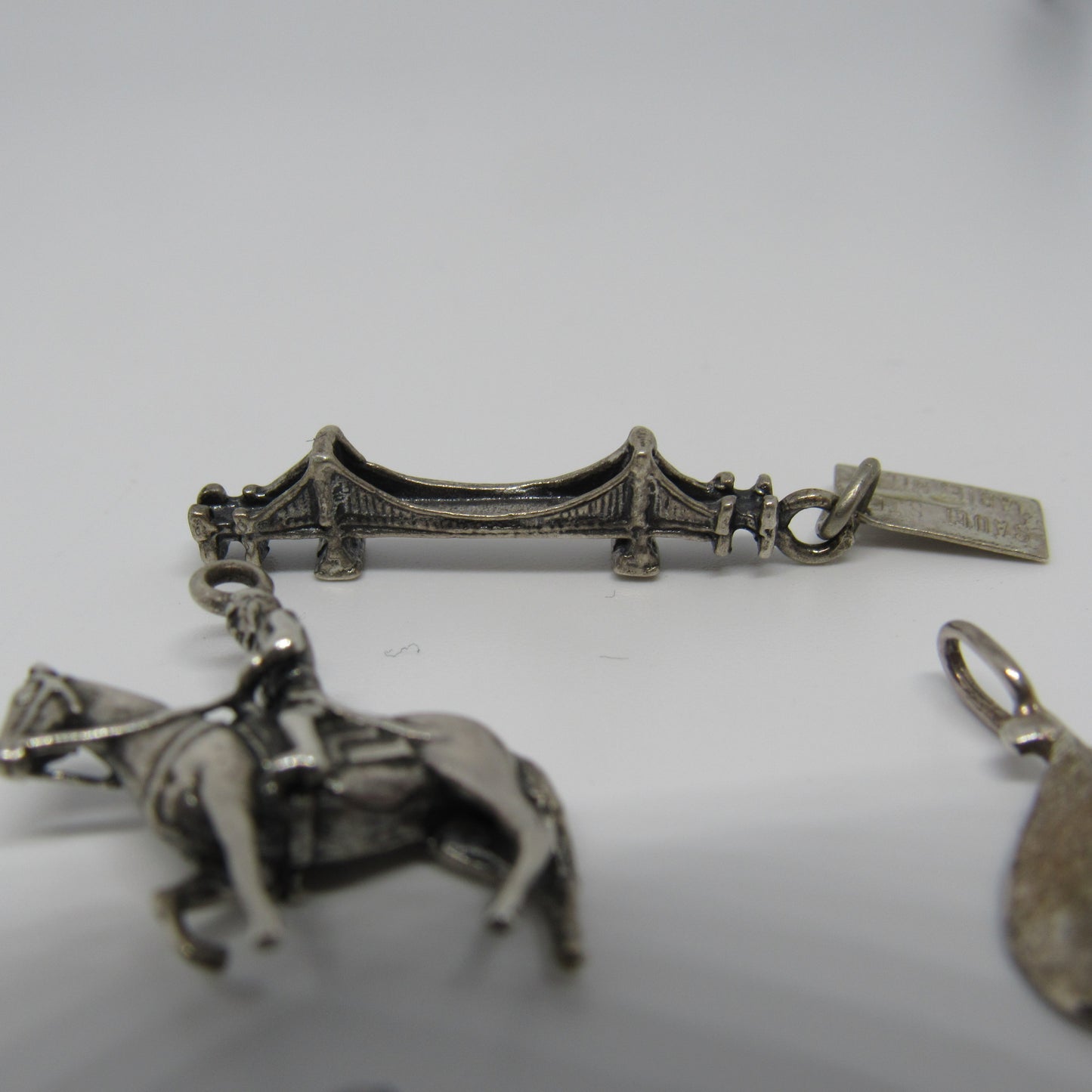 Vintage Lot of Sterling 925 Silver Sail Boat USN Sweet16 Motorcycle Charm Pendant Bracelet