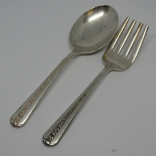 Towle Rambler Rose Sterling Silver Spoon & Fork 2 Piece Baby Set - No Mono