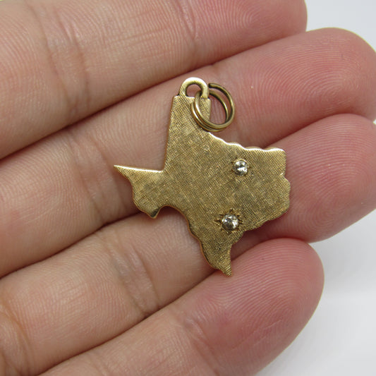 14k Yellow Gold Diamond Chip Texas State Charm Pendant - 1 inch