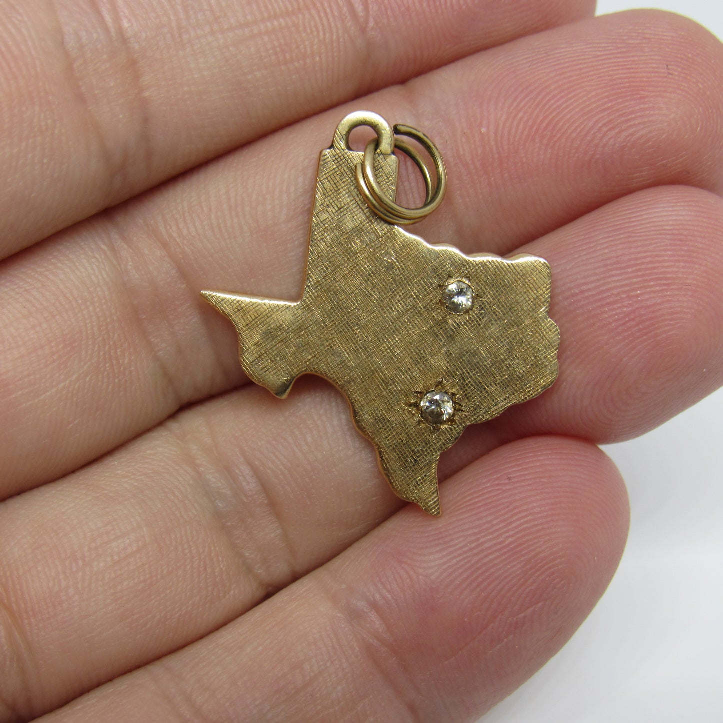 14k Yellow Gold Diamond Chip Texas State Charm Pendant - 1 inch