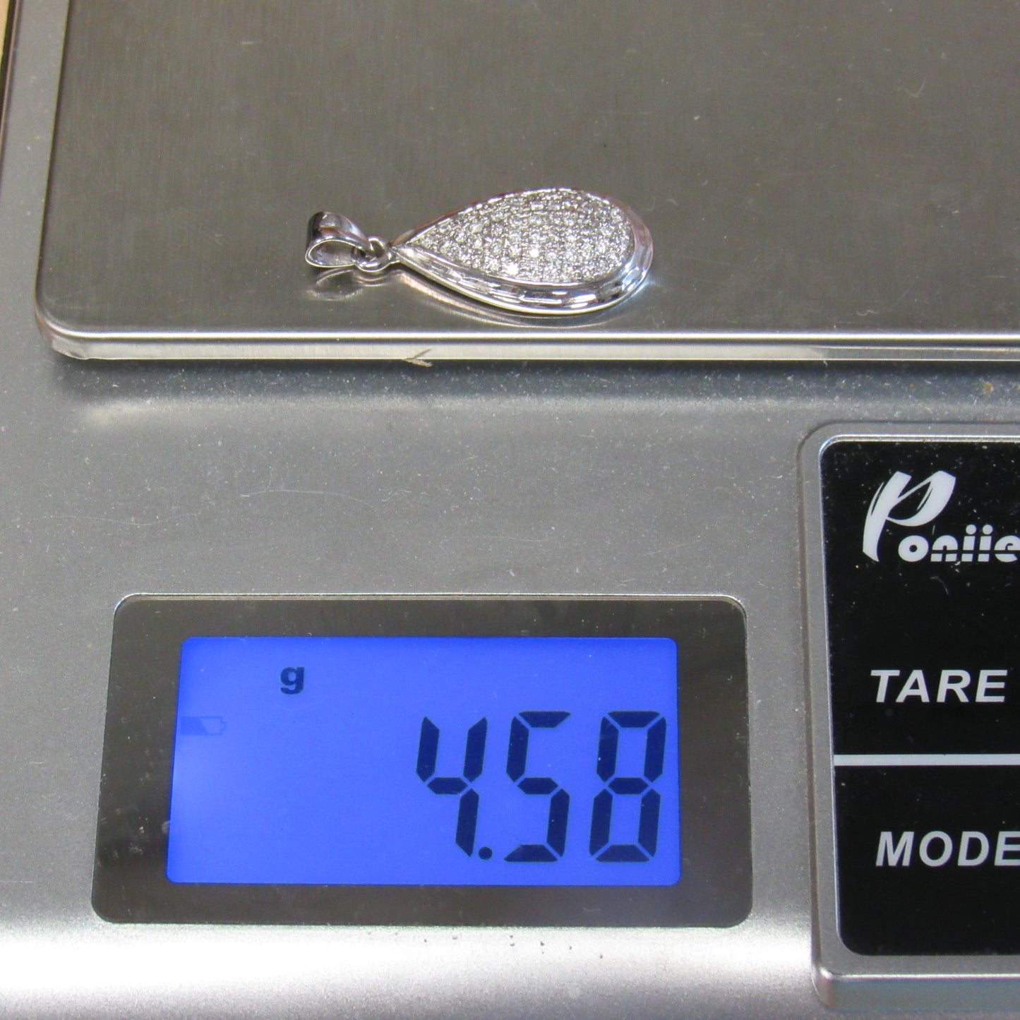 18k White Gold Pear Teardrop Shaped Diamond Pendant - ~1.25 inch