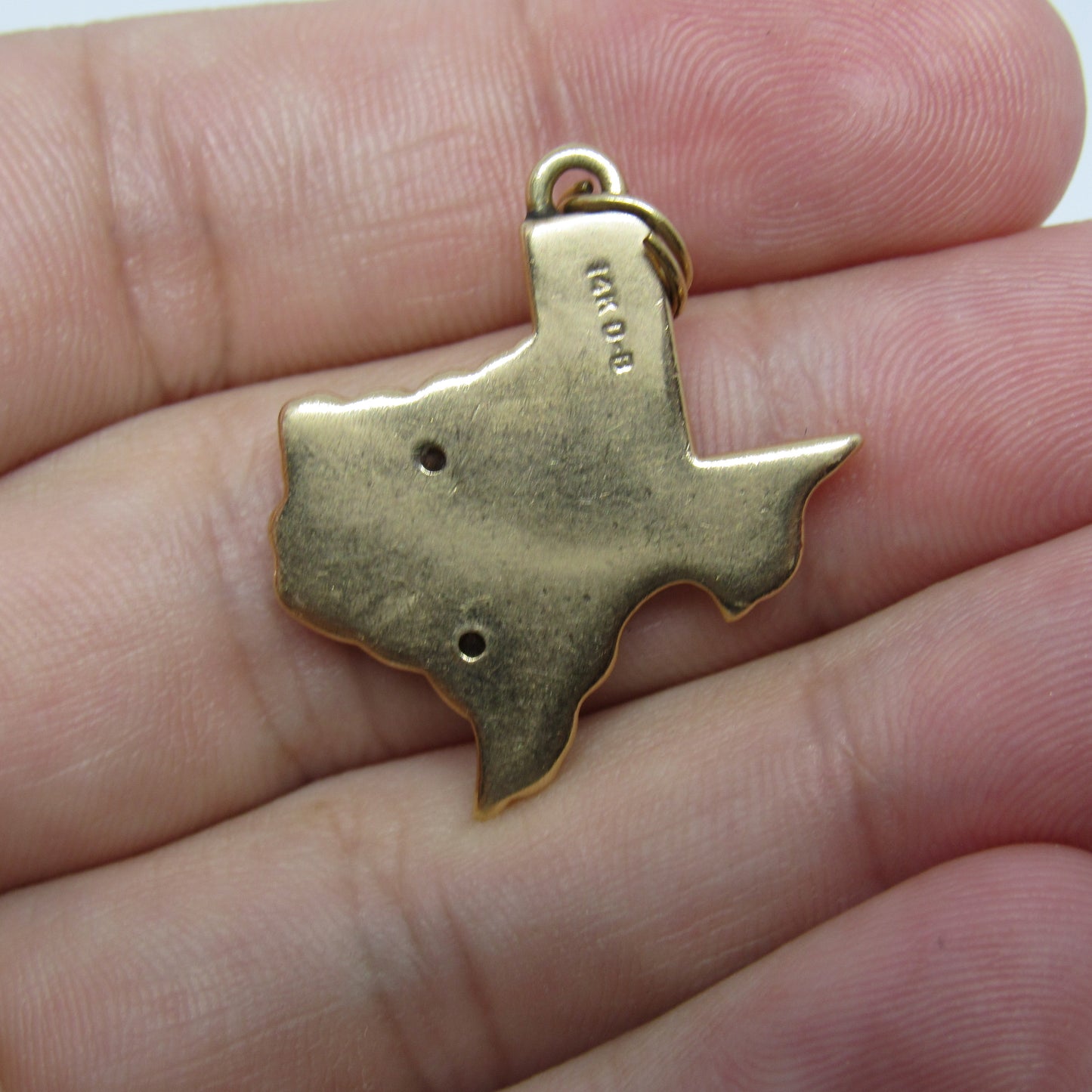 14k Yellow Gold Diamond Chip Texas State Charm Pendant - 1 inch
