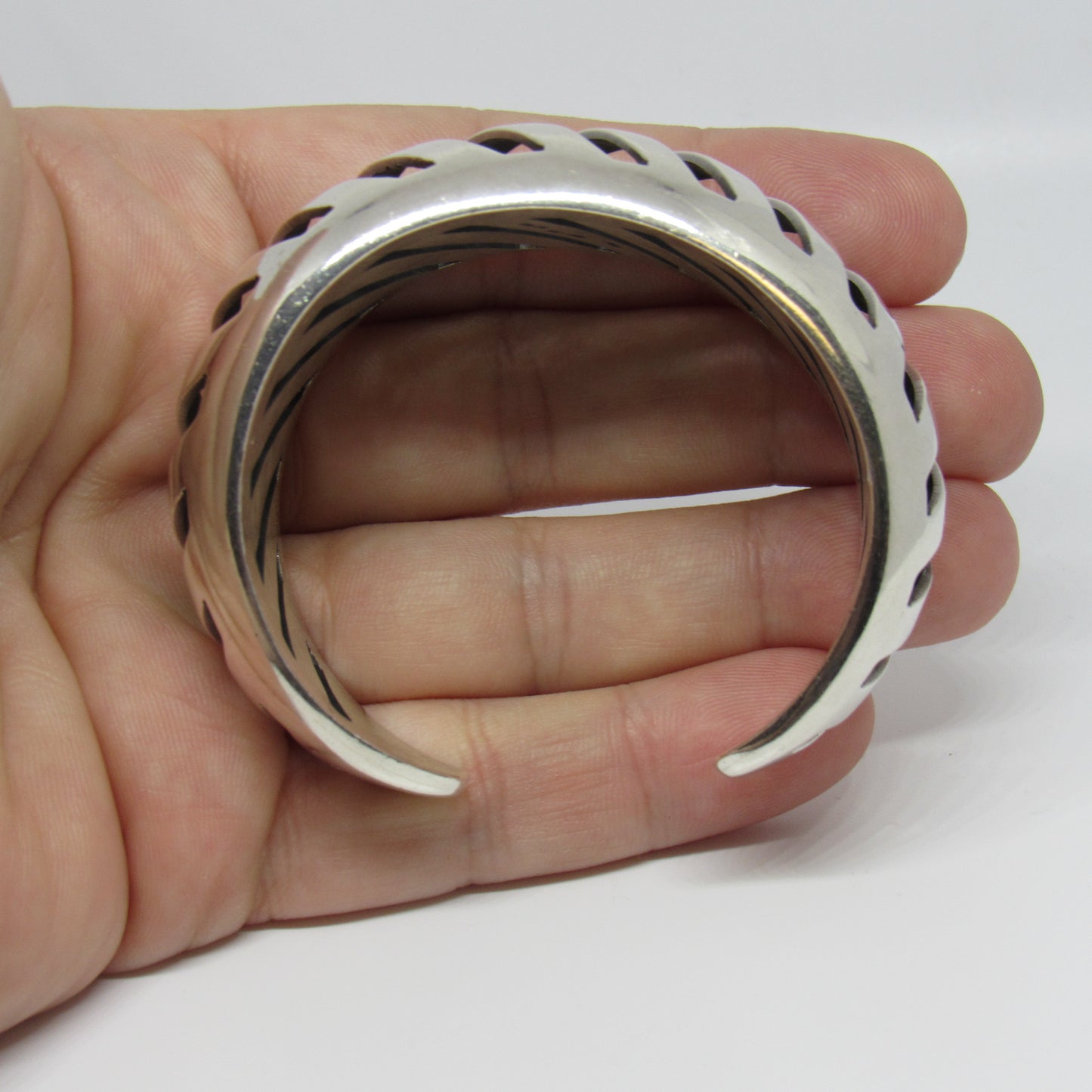 Sterling Silver 925 Mexico TA-36? Open Shadowbox Style Cuff Bracelet - 6 inch